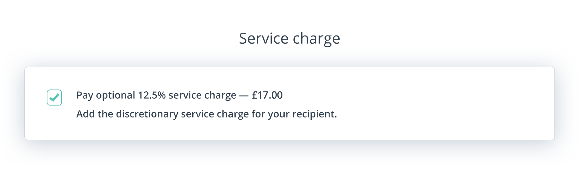 Giftpro interface showing service charge tick box