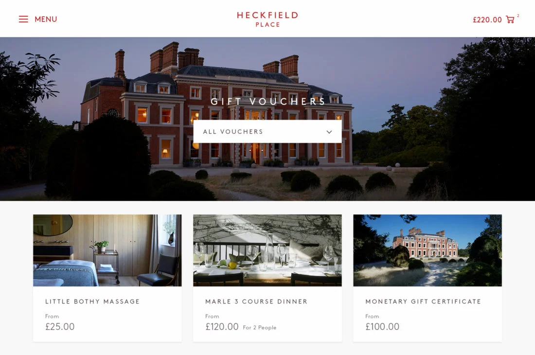 Heckfield gift voucher listing page