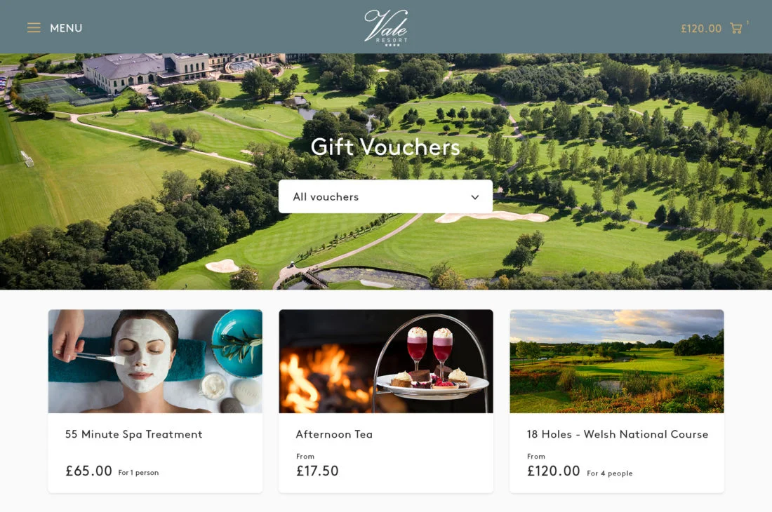 The Vale Resort gift voucher listing page